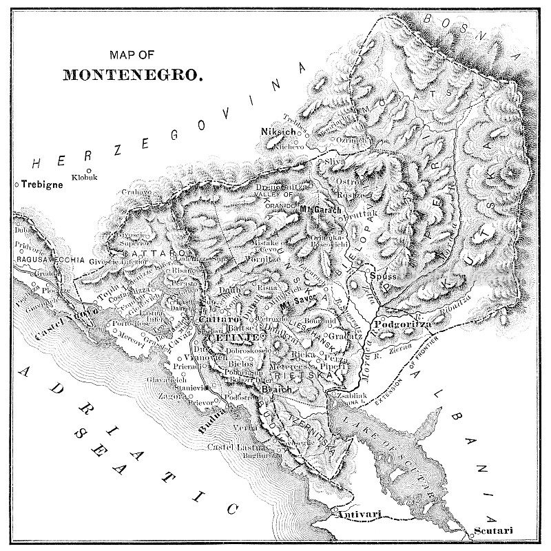 黑山地图- 19世纪
